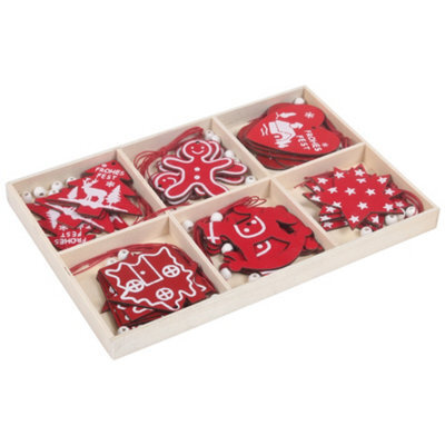 Living And Home 30Pcs Christmas Tree Wooden Hanging Ornament Set Christmas Decorative Set - image 1
