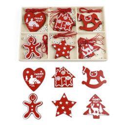 Living And Home 30Pcs Christmas Tree Wooden Hanging Ornament Set Christmas Decorative Set - thumbnail 4