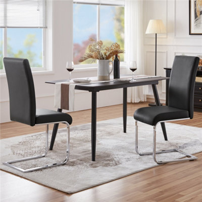 Yaheetech Set Of 2 Black Faux Leather Dining Chairs With Metal Legs For Kitchen Dining Room - image 1