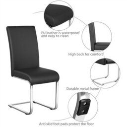 Yaheetech Set Of 2 Black Faux Leather Dining Chairs With Metal Legs For Kitchen Dining Room - thumbnail 4