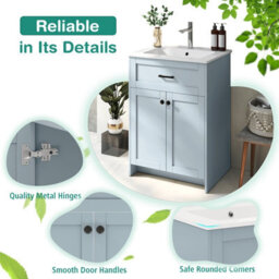 Gainoom 600mm Bathroom Grey Vanity Bathroom Floor Vanity Cabinet W/2 Doors - thumbnail 4
