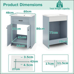 Gainoom 600mm Bathroom Grey Vanity Bathroom Floor Vanity Cabinet W/2 Doors - thumbnail 2