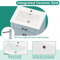 Gainoom 600mm Bathroom Grey Vanity Bathroom Floor Vanity Cabinet W/2 Doors - thumbnail 8