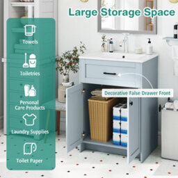 Gainoom 600mm Bathroom Grey Vanity Bathroom Floor Vanity Cabinet W/2 Doors - thumbnail 9