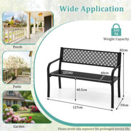 Gainoom 127Cm Black Outdoor Garden Bench Metal Patio Bench - thumbnail 3