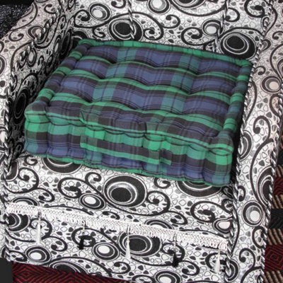 Homescapes Black Watch Tartan Cotton Armchair Booster Cushion - image 1