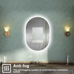 AVER-GROWTH Oval Led Bathroom Mirror With Lights Dimmable Demister Anti-Fog Touch/wall Switch Vertical/horizontal Illuminated Mirror 60X80Cm - thumbnail 3