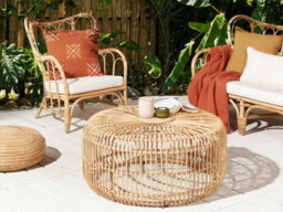 Beliani Garden Coffee Table Randazzo 85 Cm 85 Cm Rattan Light Brown - thumbnail 2