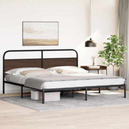 Berkfield Metal Bed Frame Without Mattress Brown Oak 183X213 Cm - thumbnail 4