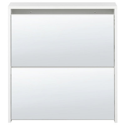 Wyld And Coco Novahome Shoe Storage Cabinet White Mdf Frame Mirror Fronts 2 Compartments Modern Hallway Organizer - image 1