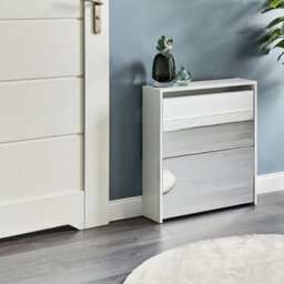 Wyld And Coco Novahome Shoe Storage Cabinet White Mdf Frame Mirror Fronts 2 Compartments Modern Hallway Organizer - thumbnail 2