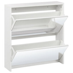 Wyld And Coco Novahome Shoe Storage Cabinet White Mdf Frame Mirror Fronts 2 Compartments Modern Hallway Organizer - thumbnail 5