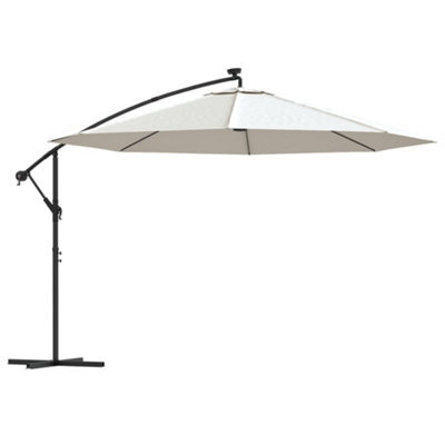 Berkfield Cantilever Umbrella With Led Lights And Metal Pole 350 Cm Sand - image 1