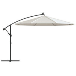 Berkfield Cantilever Umbrella With Led Lights And Metal Pole 350 Cm Sand - thumbnail 3