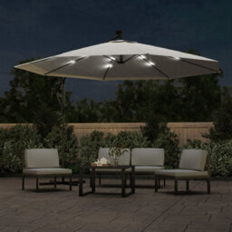 Berkfield Cantilever Umbrella With Led Lights And Metal Pole 350 Cm Sand - thumbnail 2