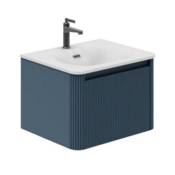 Plum&clay Isla Fluted Blue 1 Drawer Wall Hung Bathroom Vanity Unit & Ceramic Basin Set (W)600mm - thumbnail 1