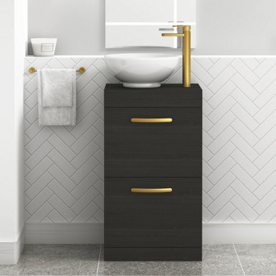 Royal Bathrooms 500mm Floor Standing Vanity Unit 2 Drawer Hale Black & Countertop Basin - Breeze With Brushed Brass Handle - image 1