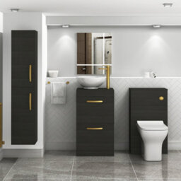 Royal Bathrooms 500mm Floor Standing Vanity Unit 2 Drawer Hale Black & Countertop Basin - Breeze With Brushed Brass Handle - thumbnail 2
