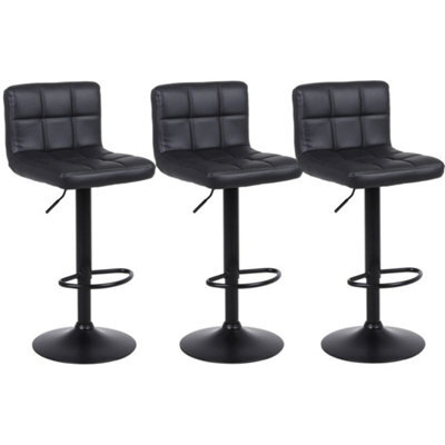 3X Black Faux Leather Swivel Bar Stools Chairs Black Metal Frame - image 1