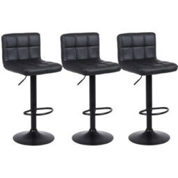3X Black Faux Leather Swivel Bar Stools Chairs Black Metal Frame - thumbnail 1