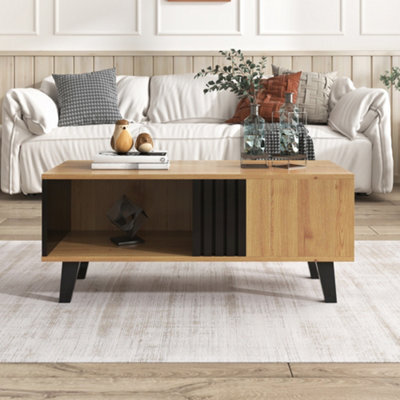 Abrihome 100X60X45Cm Wood & Black Coffee Table - Living Room Center Table With Drawers, Side Storage, Versatile Function & Unique Design - image 1