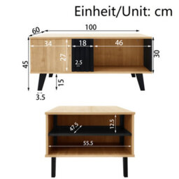Abrihome 100X60X45Cm Wood & Black Coffee Table - Living Room Center Table With Drawers, Side Storage, Versatile Function & Unique Design - thumbnail 4