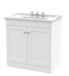 Balterley Swynnerton Traditional 2 Door Floor Standing Vanity Unit With Basin, Satin White, 800mm - thumbnail 1