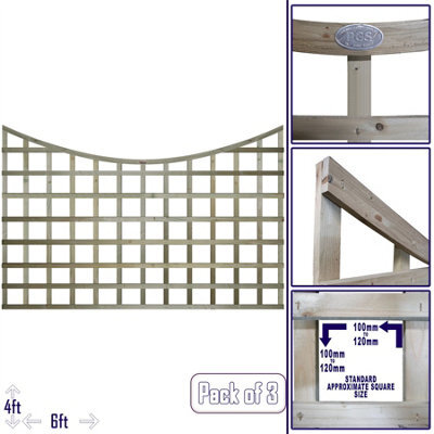 Premier Garden Supplies Concave Top Wooden Trellis Panel 6Ft X 4Ft (3 Pack) Standard Square Lattice Fencing Screen Divider For Climbing Plant Support - image 1