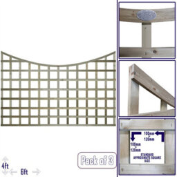 Premier Garden Supplies Concave Top Wooden Trellis Panel 6Ft X 4Ft (3 Pack) Standard Square Lattice Fencing Screen Divider For Climbing Plant Support