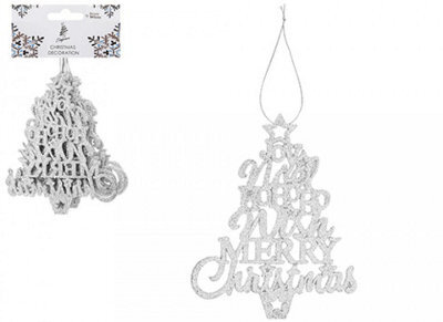 PMS Pack Of 6 Hanging Silver Glitter Trees For Christmas Decorations - image 1