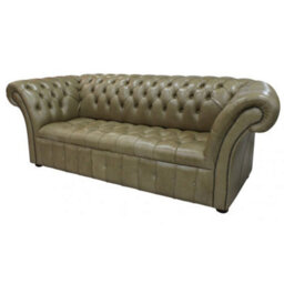 Chesterfield 3 Seater Buttoned Seat Old English Sand Leather Sofa In Balmoral Style - thumbnail 2
