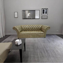 Chesterfield 3 Seater Buttoned Seat Old English Sand Leather Sofa In Balmoral Style - thumbnail 3