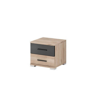 Arte Enhance Your Bedroom With The Stylish Bari Bedside Cabinet (400mm X 450mm X 400mm) In Oak San Remo & Black - image 1
