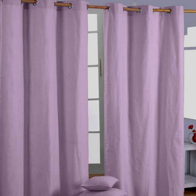 Homescapes Cotton Plain Mauve Ready Made Eyelet Curtain Pair, 117 X 137 Cm - image 1