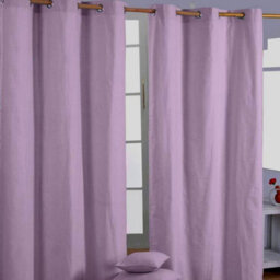 Homescapes Cotton Plain Mauve Ready Made Eyelet Curtain Pair, 117 X 137 Cm - thumbnail 1