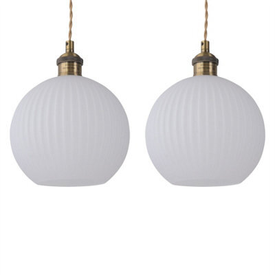 First Choice Lighting Set Of 2 Betchley - Antique Brass Braided Pendants With White Shade - image 1