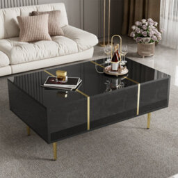 Matteo Modern Black High-Gloss Coffee Table With 2 Drawers And Gold Accents - thumbnail 7