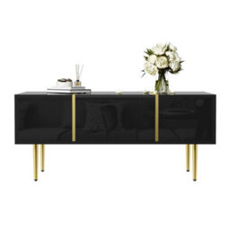 Matteo Modern Black High-Gloss Coffee Table With 2 Drawers And Gold Accents - thumbnail 6
