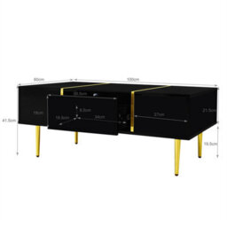 Matteo Modern Black High-Gloss Coffee Table With 2 Drawers And Gold Accents - thumbnail 5