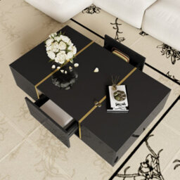 Matteo Modern Black High-Gloss Coffee Table With 2 Drawers And Gold Accents - thumbnail 3