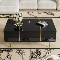 Matteo Modern Black High-Gloss Coffee Table With 2 Drawers And Gold Accents - thumbnail 2