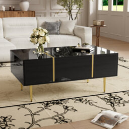 Matteo Modern Black High-Gloss Coffee Table With 2 Drawers And Gold Accents - thumbnail 1