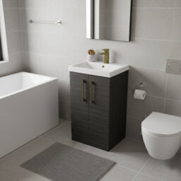 Balterley Bramshall Modern Bathroom 2 Soft Close Door & Mid-Edge Vanity Unit Basin, Charcoal Black, 500mm - thumbnail 4