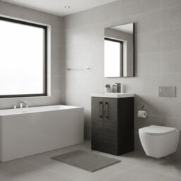 Balterley Bramshall Modern Bathroom 2 Soft Close Door & Mid-Edge Vanity Unit Basin, Charcoal Black, 500mm - thumbnail 3