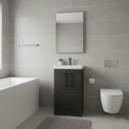 Balterley Bramshall Modern Bathroom 2 Soft Close Door & Mid-Edge Vanity Unit Basin, Charcoal Black, 500mm - thumbnail 2