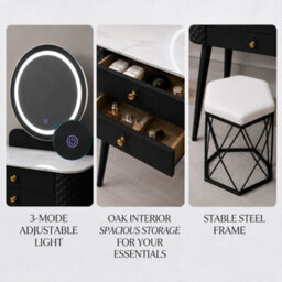 Sliding Wardrobes 4 u LTD Luxury Dressing Table With Led Touch Mirror & Upholstered Stool - Black (60 X 40 X 127Cm) - thumbnail 2