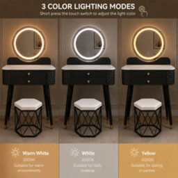 Sliding Wardrobes 4 u LTD Luxury Dressing Table With Led Touch Mirror & Upholstered Stool - Black (60 X 40 X 127Cm) - thumbnail 5