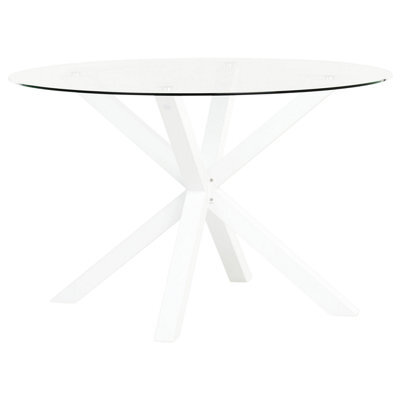 Beliani Garden Dining Table - 120 Cm Round Taupe Glass Top, White Powder-Coated Aluminium Legs Outdoor Modern - image 1