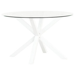 Beliani Garden Dining Table - 120 Cm Round Taupe Glass Top, White Powder-Coated Aluminium Legs Outdoor Modern - thumbnail 1