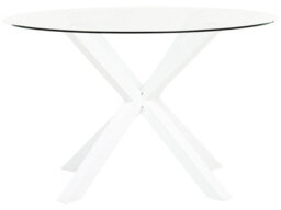 Beliani Garden Dining Table - 120 Cm Round Taupe Glass Top, White Powder-Coated Aluminium Legs Outdoor Modern - thumbnail 3